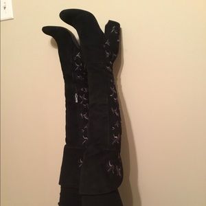Suede Embroidered Over-the-Knee Boots. New